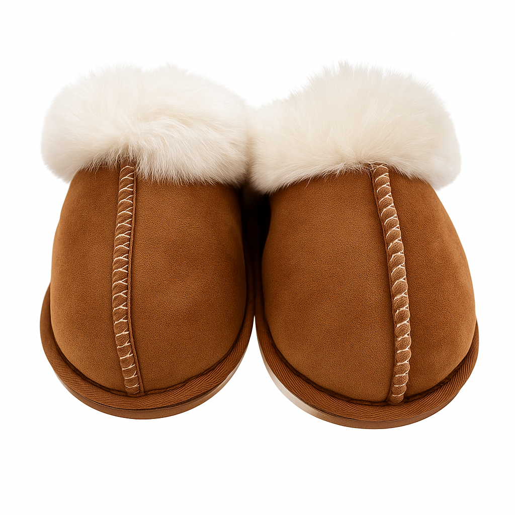 Pantoufles chaudes stylées femme brune