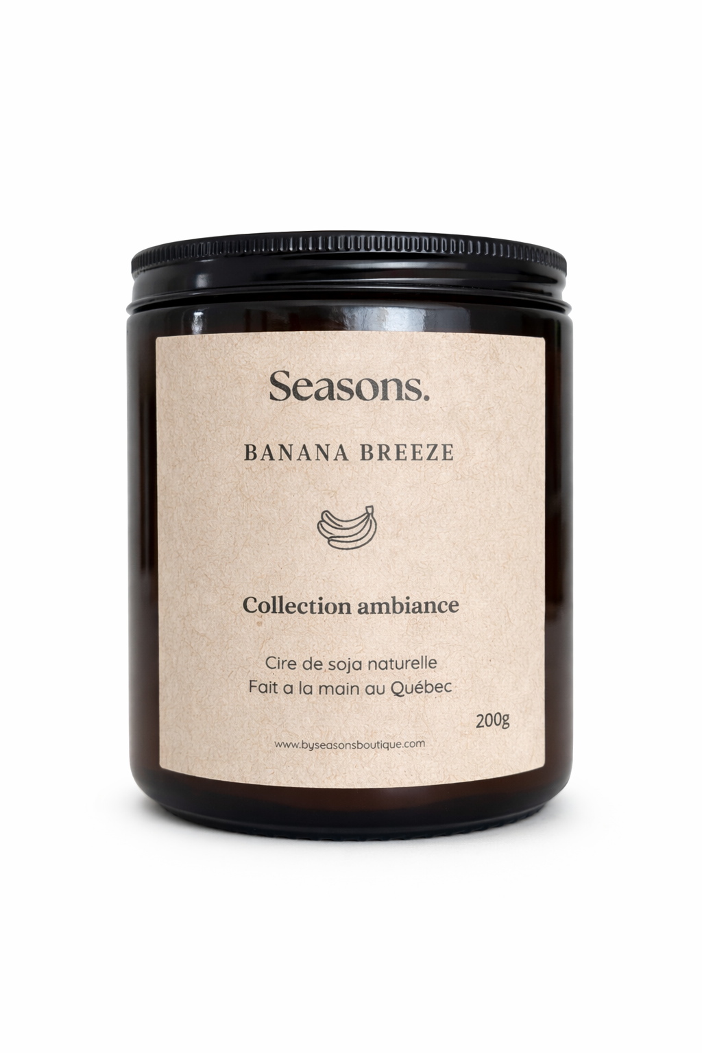 Chandelle en cire de soya parfumée à la banane, au design épuré, créant une ambiance chaleureuse et cozy à la maison. 