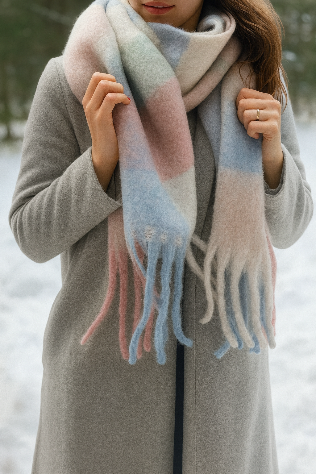 Foulard coloré rose bleu beige pastel femme chaud confortable