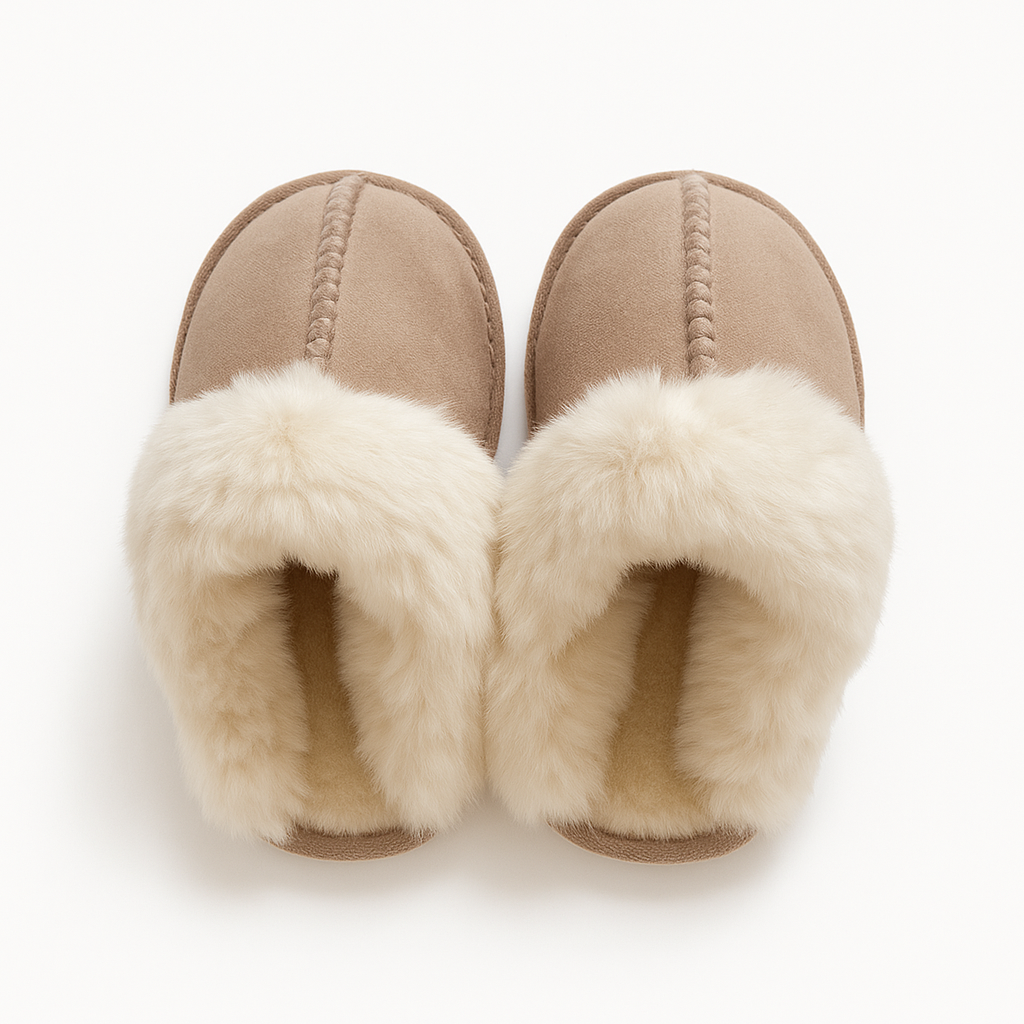 Pantoufles chaudes confortable stylées femme beige