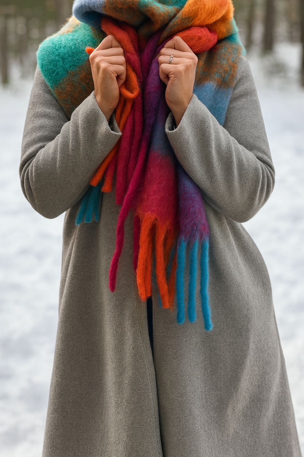 Grand foulard multicolore coloré tendance femme chaud 