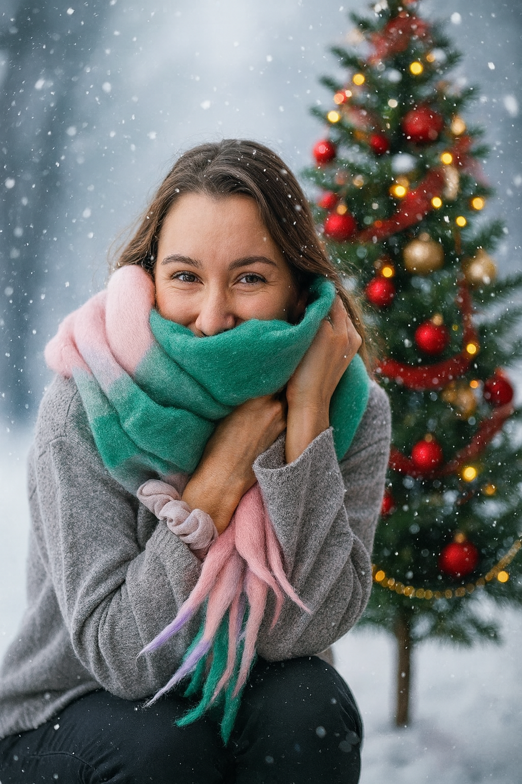 Foulard femme coloré mauve vert rose chaud tendance gros