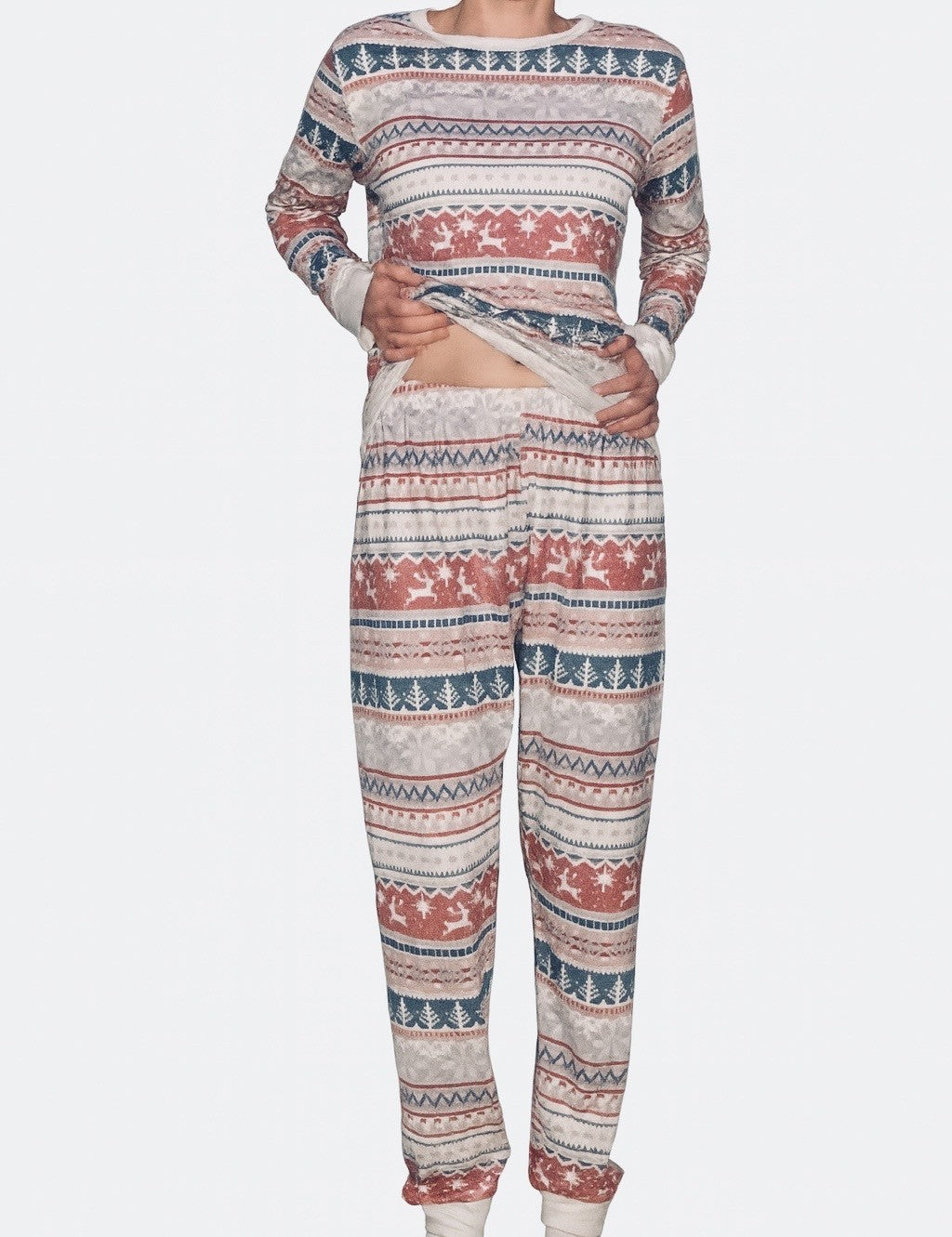 Pyjama assorti motifs rouge et vert maman famille matching